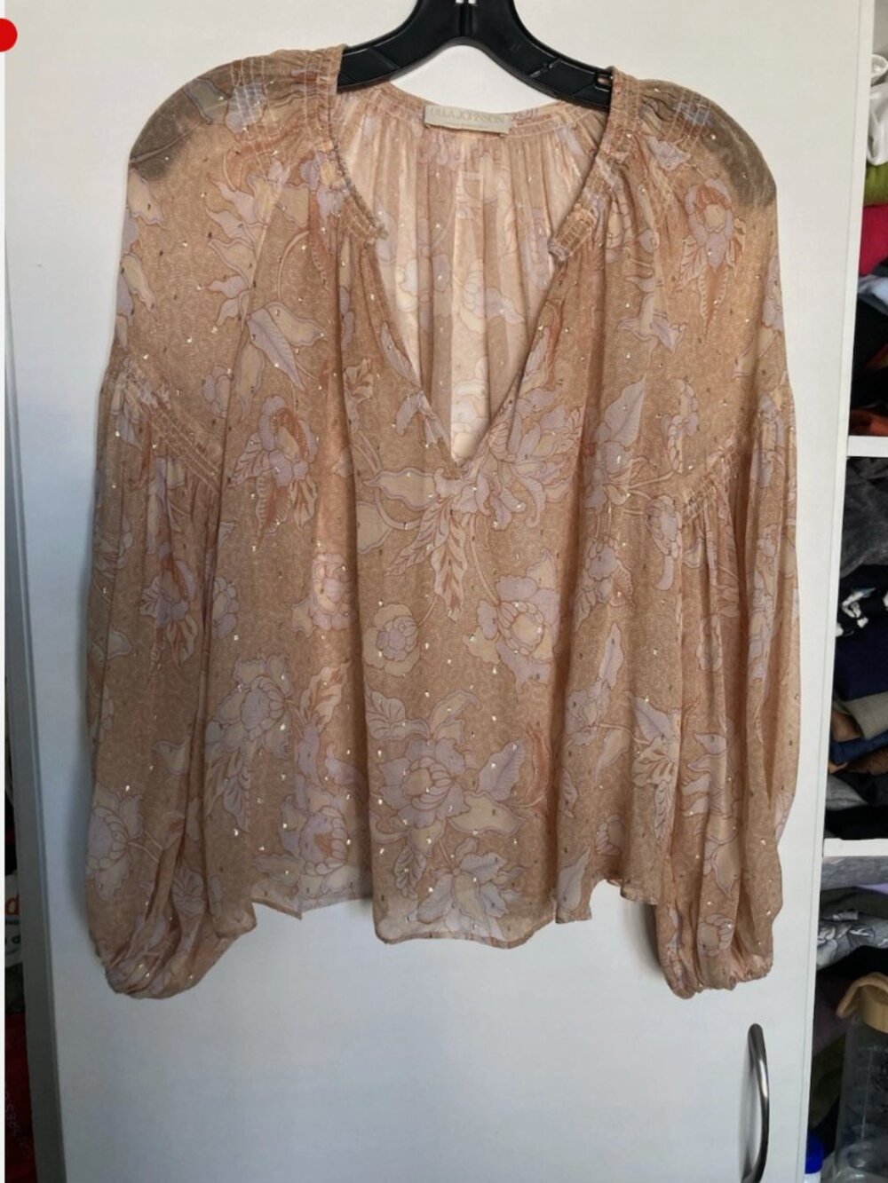 Ulla Johnson Bellita Silk Blouse Womens Size 2 Floral Balloon Sleeve Boho Gold
